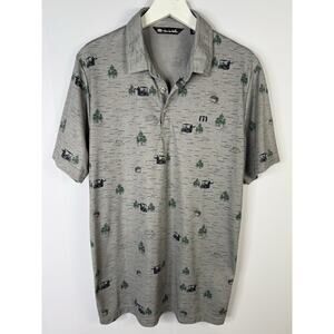 Travis Mathew Men’s Size L Polo Golf Shirt Camping Evergreen Northwest Pique